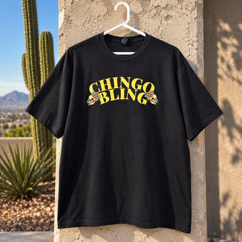 Chingo Bling T-Shirt Mens 3XL Black Yellow Skull Rose Graphic Hip Hop Rap Tee